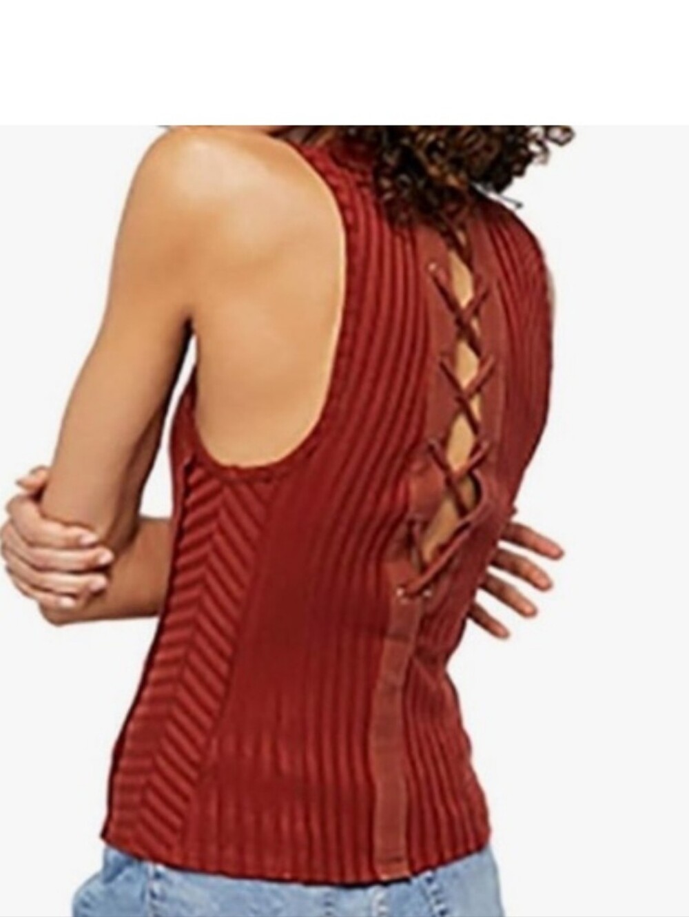 Free People Check It Out Ribbed Tank Top Criss Cross Back Cowboy Red. NWT. LARGE